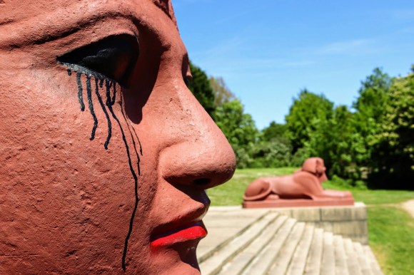 'The Painted Lady' - one of the shpinx with black mascara and red lipstick