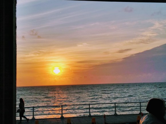 a beautiful early autumn sunset over the sea at Aberystwyth