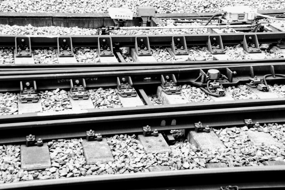 a close up shot of points on a track